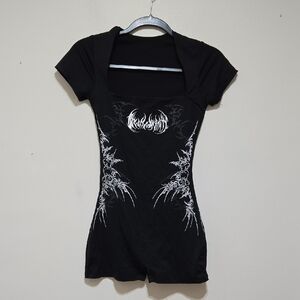 Breathedivinity Dark Moon Black Graphic Women's Bodysuit Romper.